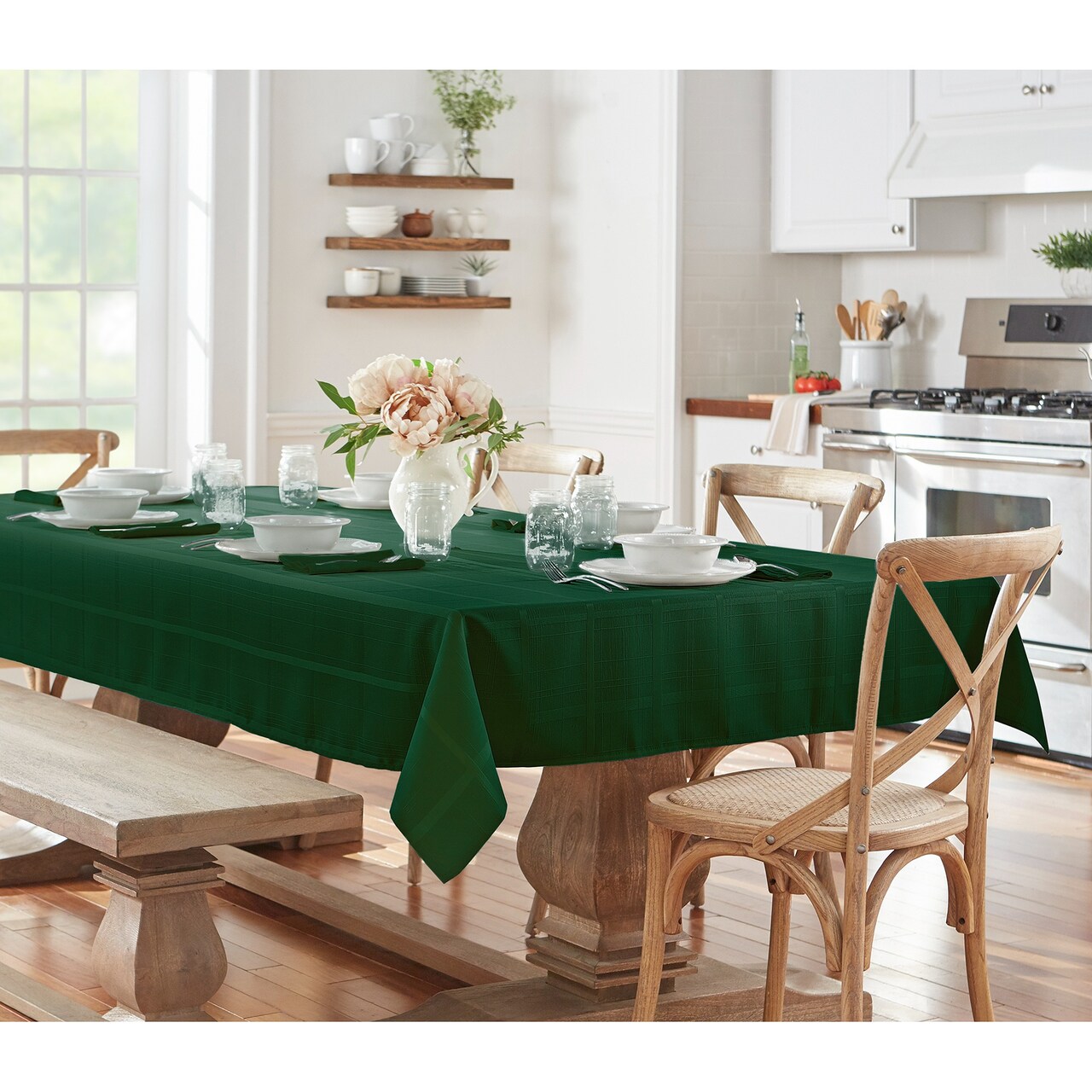 Threadmade Home Elegance Plaid Jacquard Tablecloth, Holly Green - 60"W x 84"L